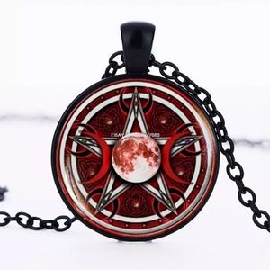 New Triple Moon Black Glass Cabochon Necklace.